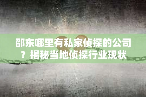 邵东哪里有私家侦探的公司？揭秘当地侦探行业现状